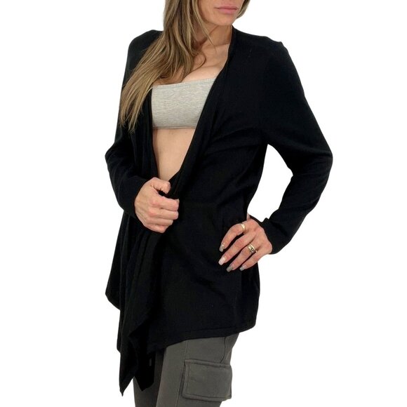 Michael Michael Kors Black Open Front Draped Waterfall Cardigan - Picture 1 of 16